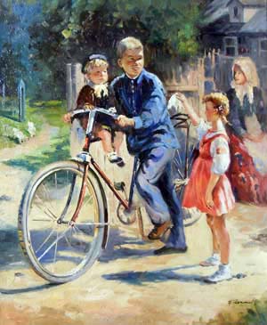 984-T2 | 50cm x 61cm | enfant à vélo 